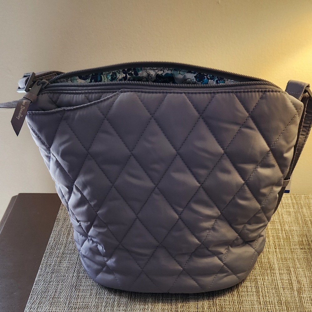 Vera Bradley Quilted Gray Crossbody Bag with Floral Lining